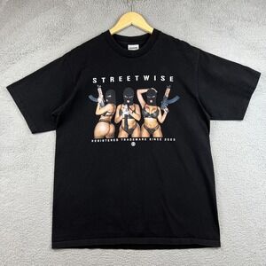 Streetwise Shirt Mens Large Black Balaclava Bikini Girls Graphic Tee Made USA